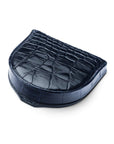 Leather horseshoe coin purse, navy croc, front