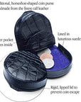 Leather horseshoe coin purse, navy croc, features