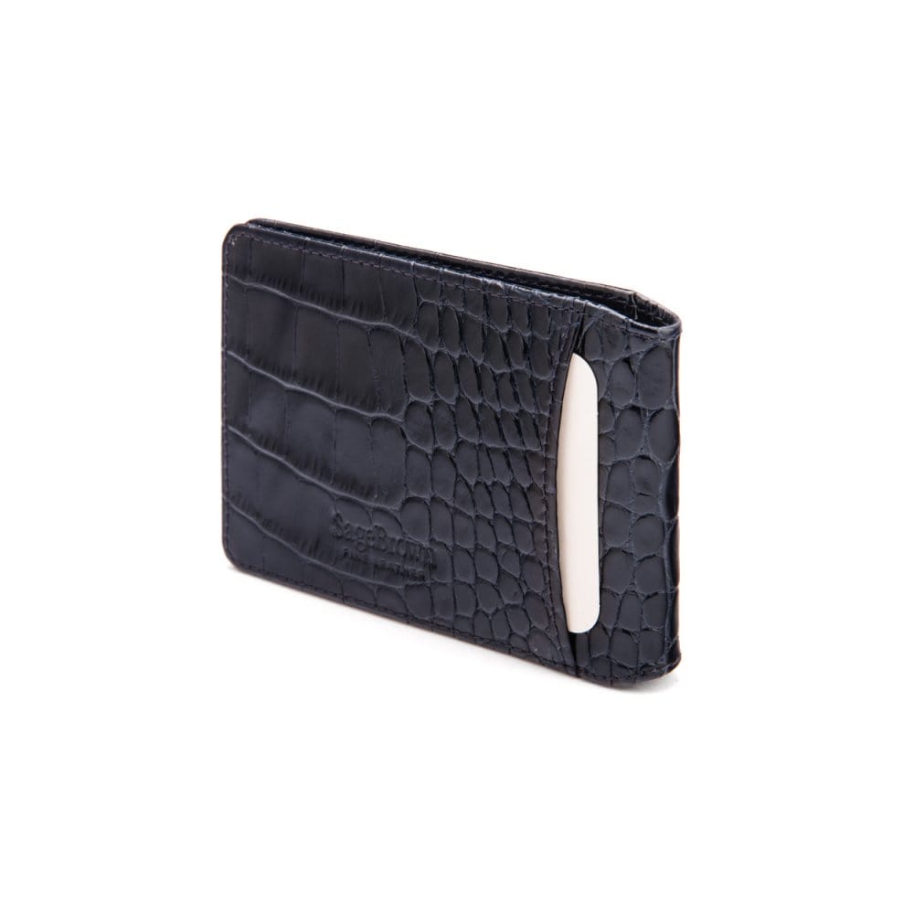 Leather Oyster card holder, navy croc, back
