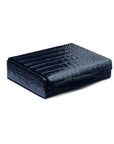 Luxury leather jewellery box, navy croc, front