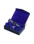 Luxury leather jewellery box, navy croc, open