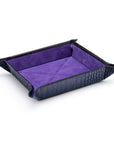 Leather valet tray, navy croc with purple