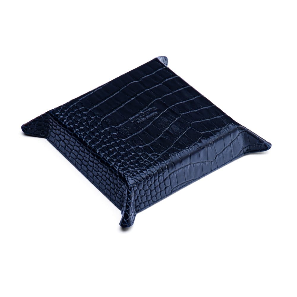 Leather valet tray, navy croc with purple, base