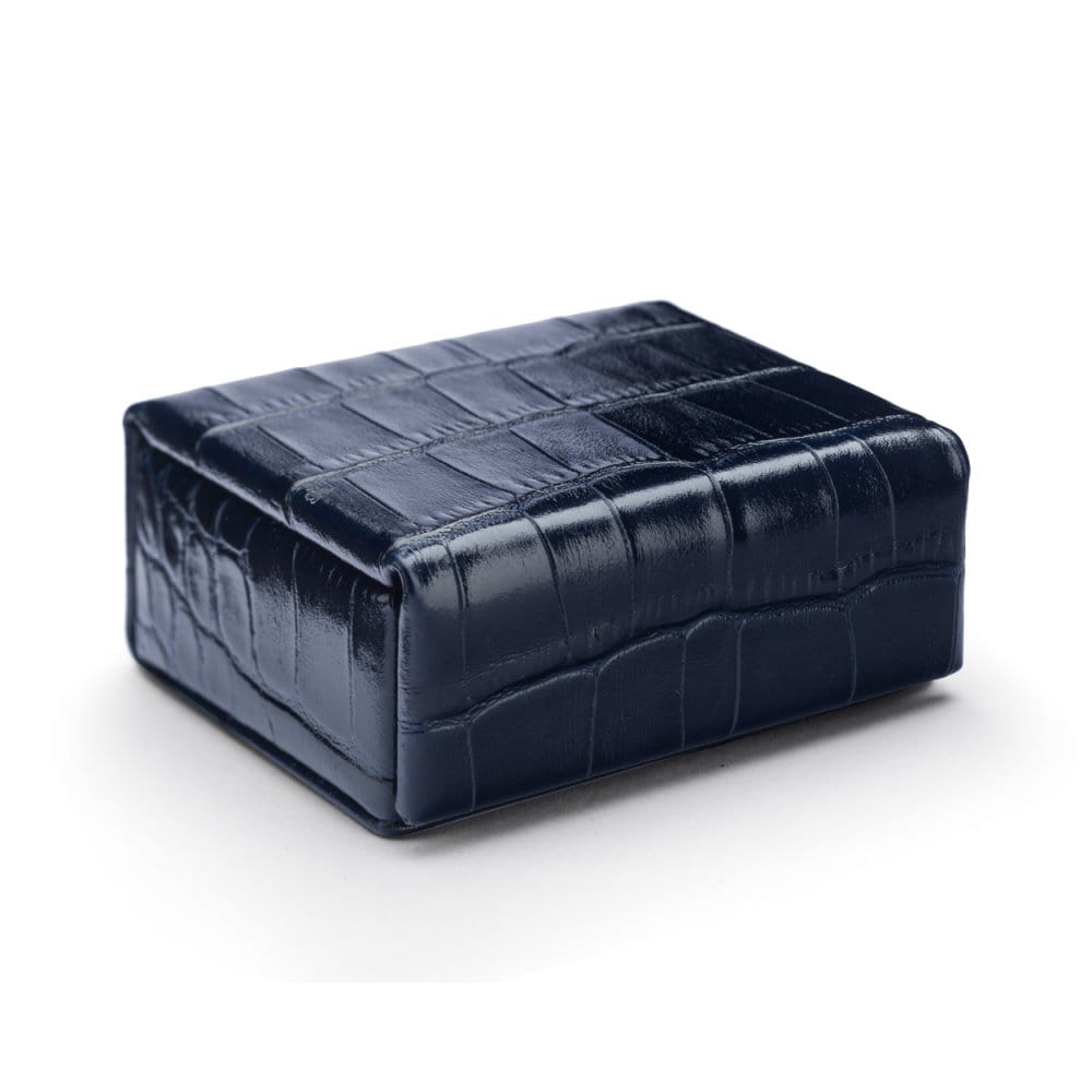 Mini leather accessory box, navy croc, front