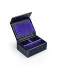 Small leather accessory box, navy croc with purple, inside