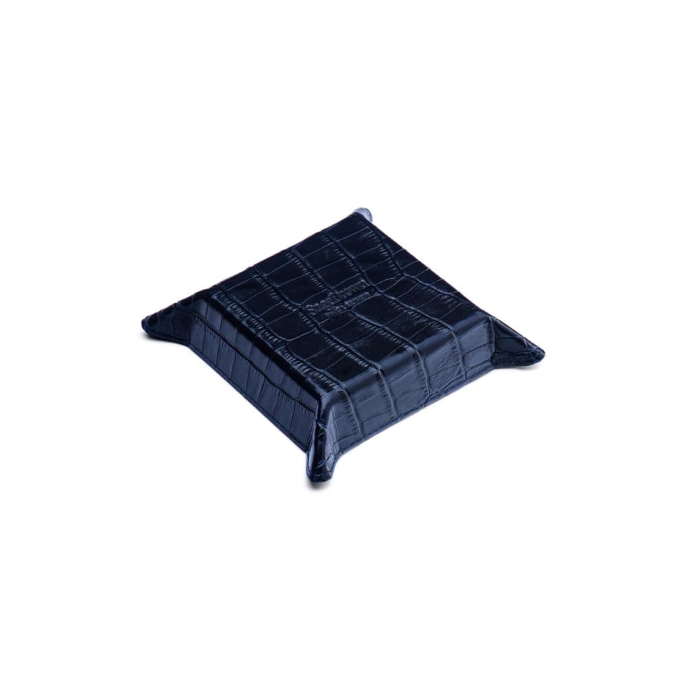 Small leather valet tray, navy croc with purple, base