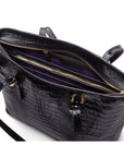 Women's leather 13" laptop workbag, navy croc, open