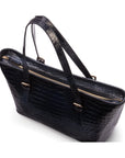 Women's leather 13" laptop workbag, navy croc, zip closure