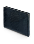 Zip top leather folder, navy croc, back view