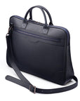 16"  slim leather laptop bag, navy, side view