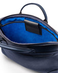 16"  slim leather laptop bag, navy, inside view