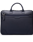 16"  slim leather laptop bag, navy, back view