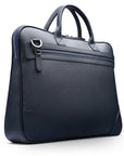 16"  slim leather laptop bag, navy, front view