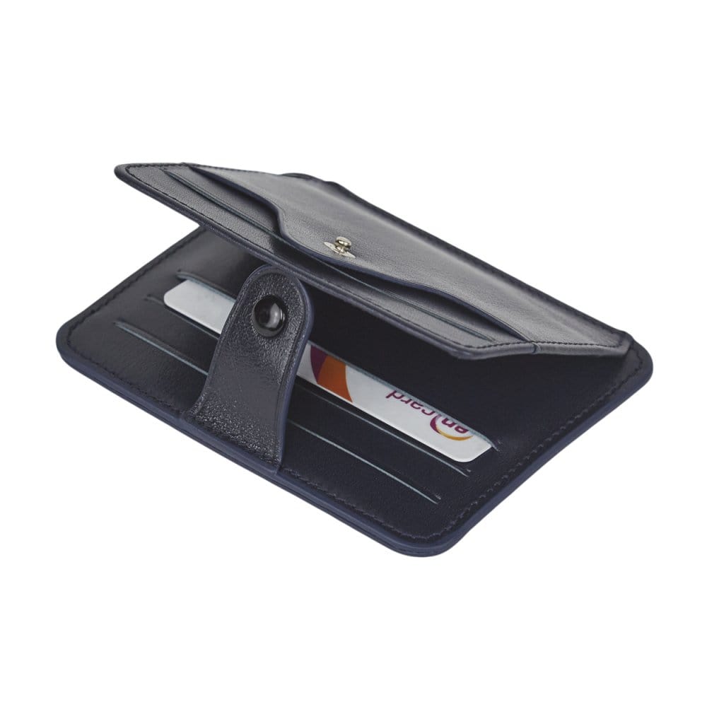 Navy Flat Compact Credit Card Wallet With 2 ID Windows, 6CC