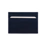 Flat leather credit card wallet 4 CC, navy saffiano, front