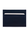 Flat leather credit card wallet 4 CC, navy saffiano, front