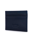 Flat leather credit card wallet 4 CC, navy saffiano, back