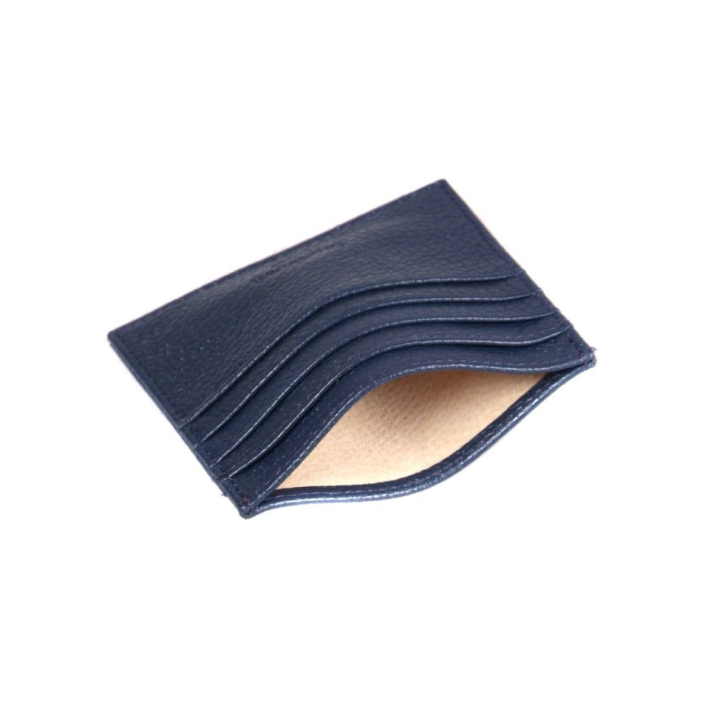 Navy Full Grain Flat Leather 8 Credit Card Wallet