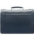 Leather briefcase with silver lock, Harvard, navy pebble grain, back