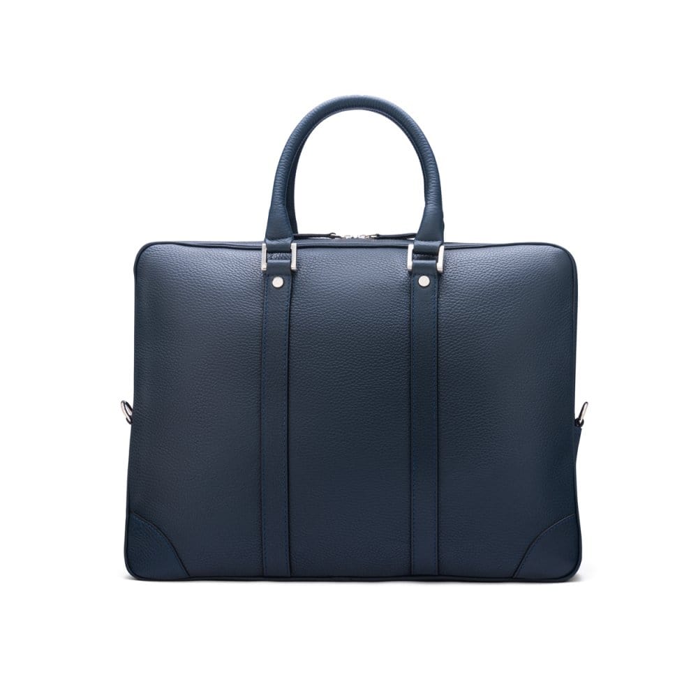 15&quot; leather laptop bag, navy, front