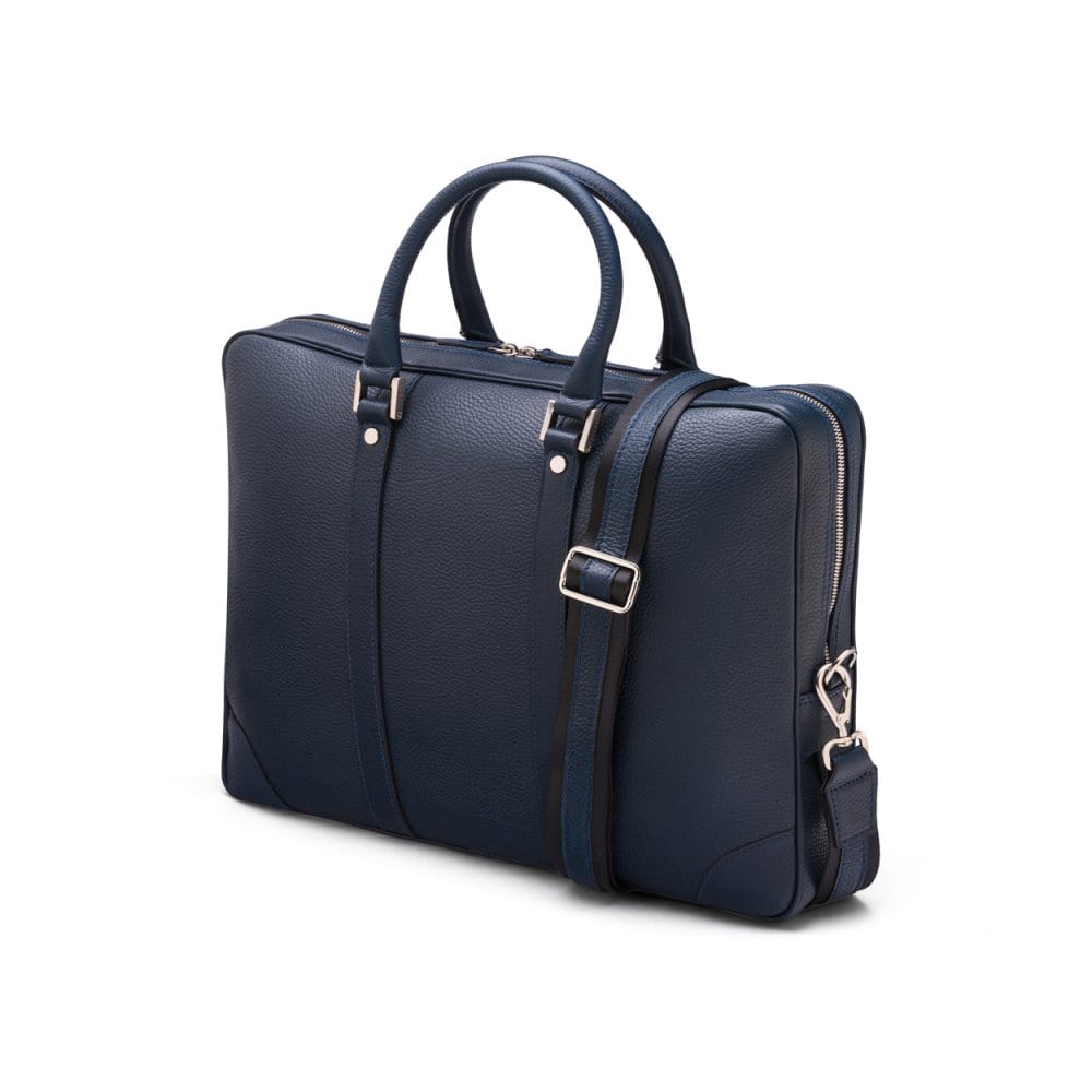 15&quot; leather laptop bag, navy, side