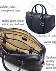 15" leather laptop bag, navy, features