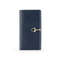 Navy Ladies Tall Leather Purse With Brass Clasp 8 CC