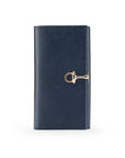 Navy Ladies Tall Leather Purse With Brass Clasp 8 CC