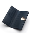 Navy Ladies Tall Leather Purse With Brass Clasp 8 CC