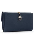 Navy Ladies Tall Leather Purse With Brass Clasp 8 CC