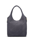 Large Woven Leather Bag - Navy