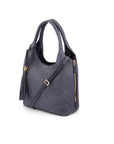 Large Woven Leather Bag - Navy