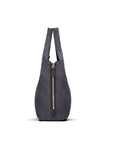 Large Woven Leather Bag - Navy