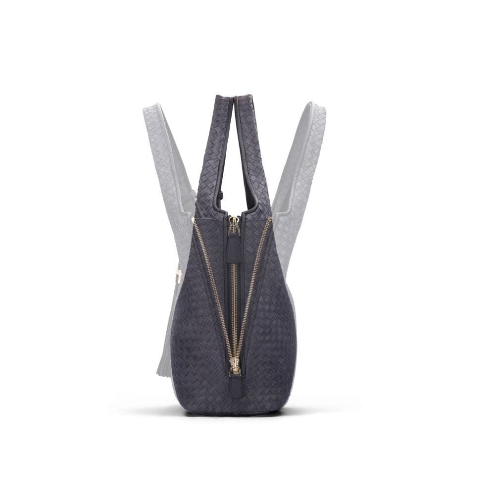Large Woven Leather Bag - Navy