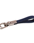 Leather detachable key ring, navy, front