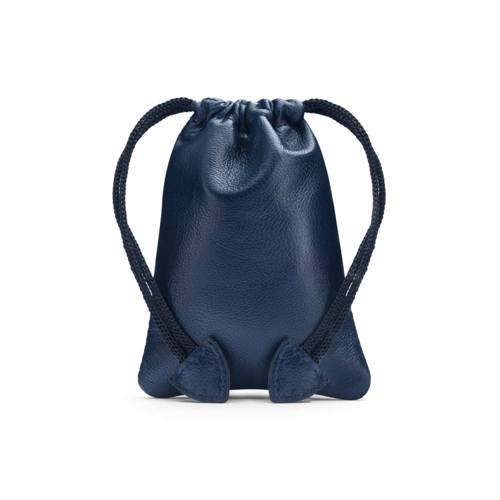 Navy Leather Drawstring Coin Pouch