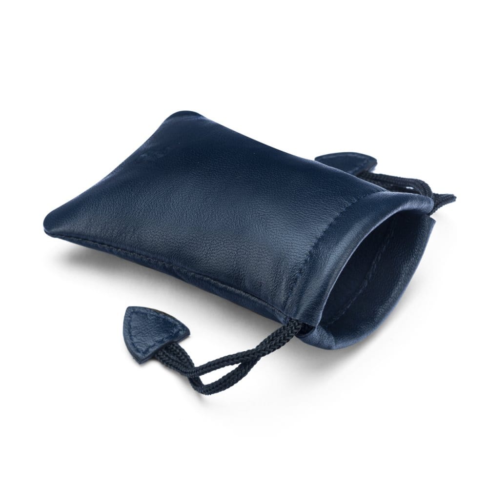 Navy Leather Drawstring Coin Pouch