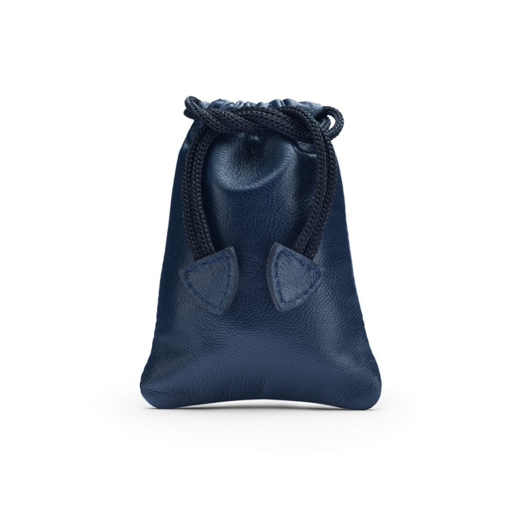 Navy Leather Drawstring Coin Pouch