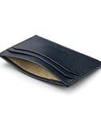 Flat leather credit card holder with middle pocket, 5 CC slots, navy saffiano, inside