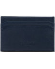 Flat leather credit card holder with middle pocket, 5 CC slots, navy saffiano, back