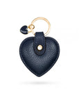 Leather heart shaped key ring, navy, front