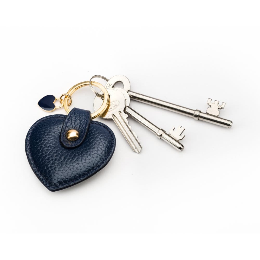 Leather heart shaped key ring, navy