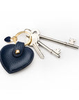 Leather heart shaped key ring, navy