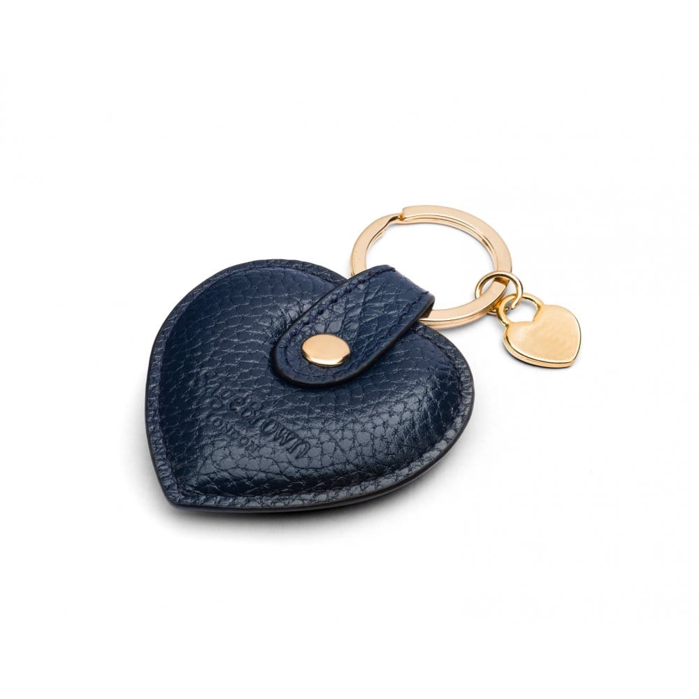 Leather heart shaped key ring, navy, back