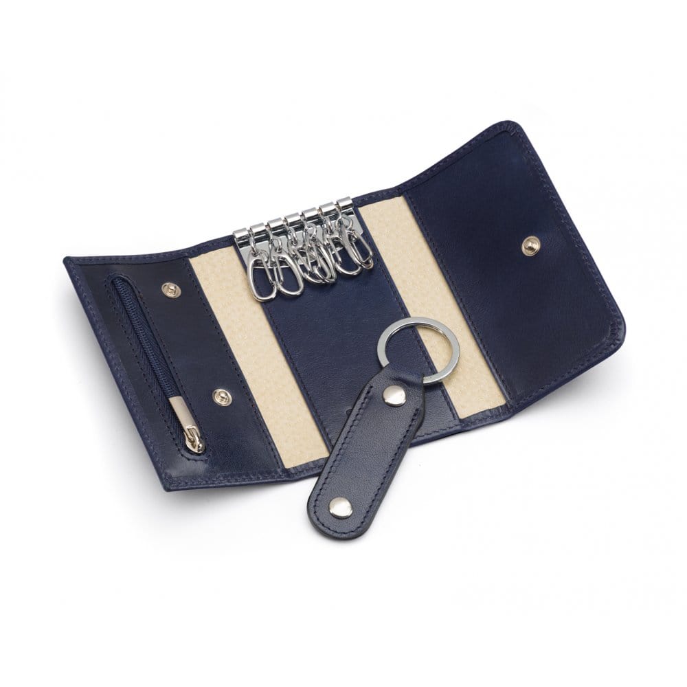 Key wallet with detachable key fob, navy, open