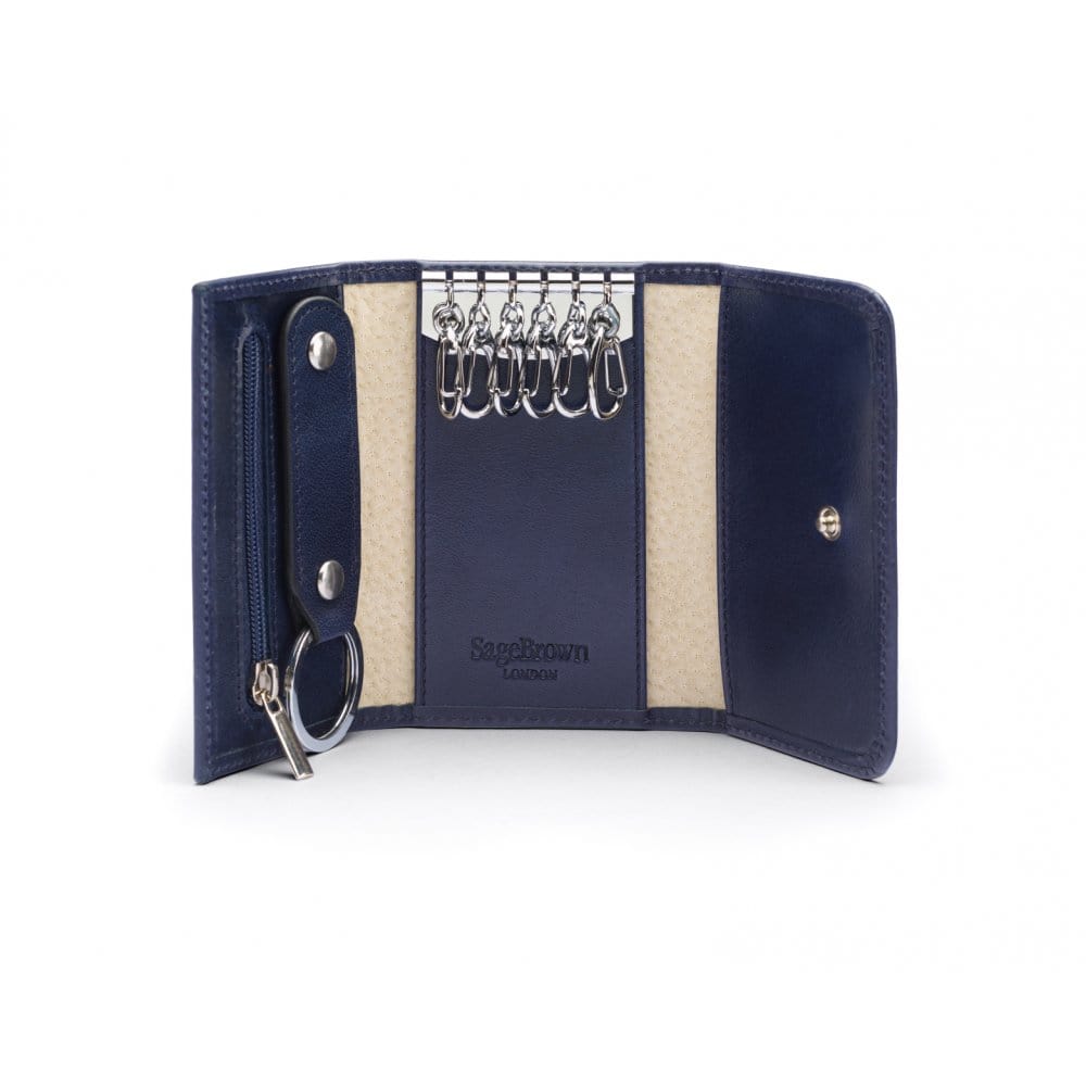 Key wallet with detachable key fob, navy, inside