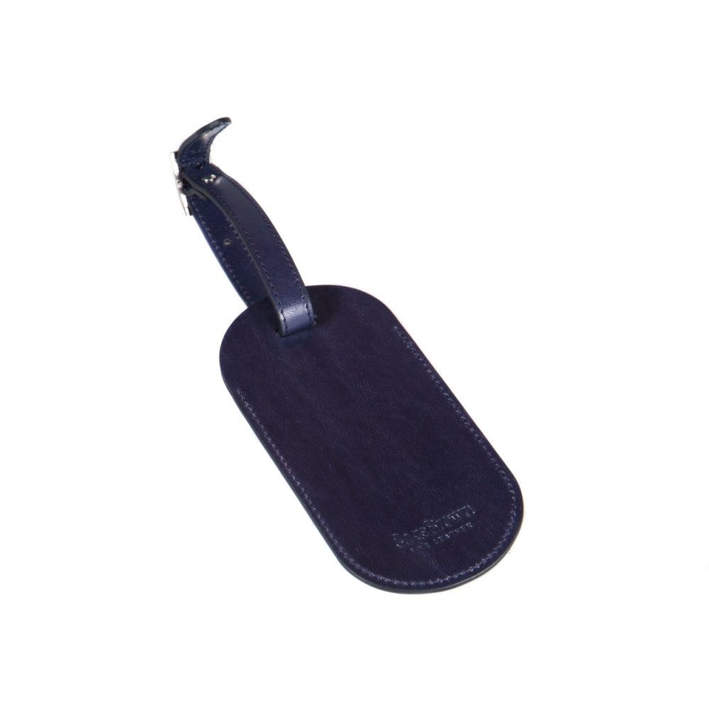 Leather luggage tag, navy, back