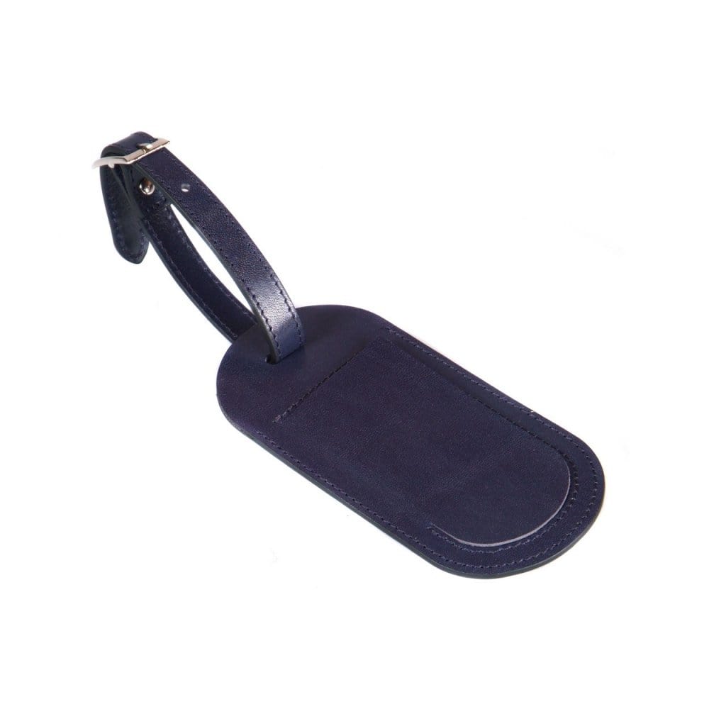 Leather luggage tag, navy, front