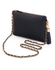 Leather cross body bag with chain strap, navy