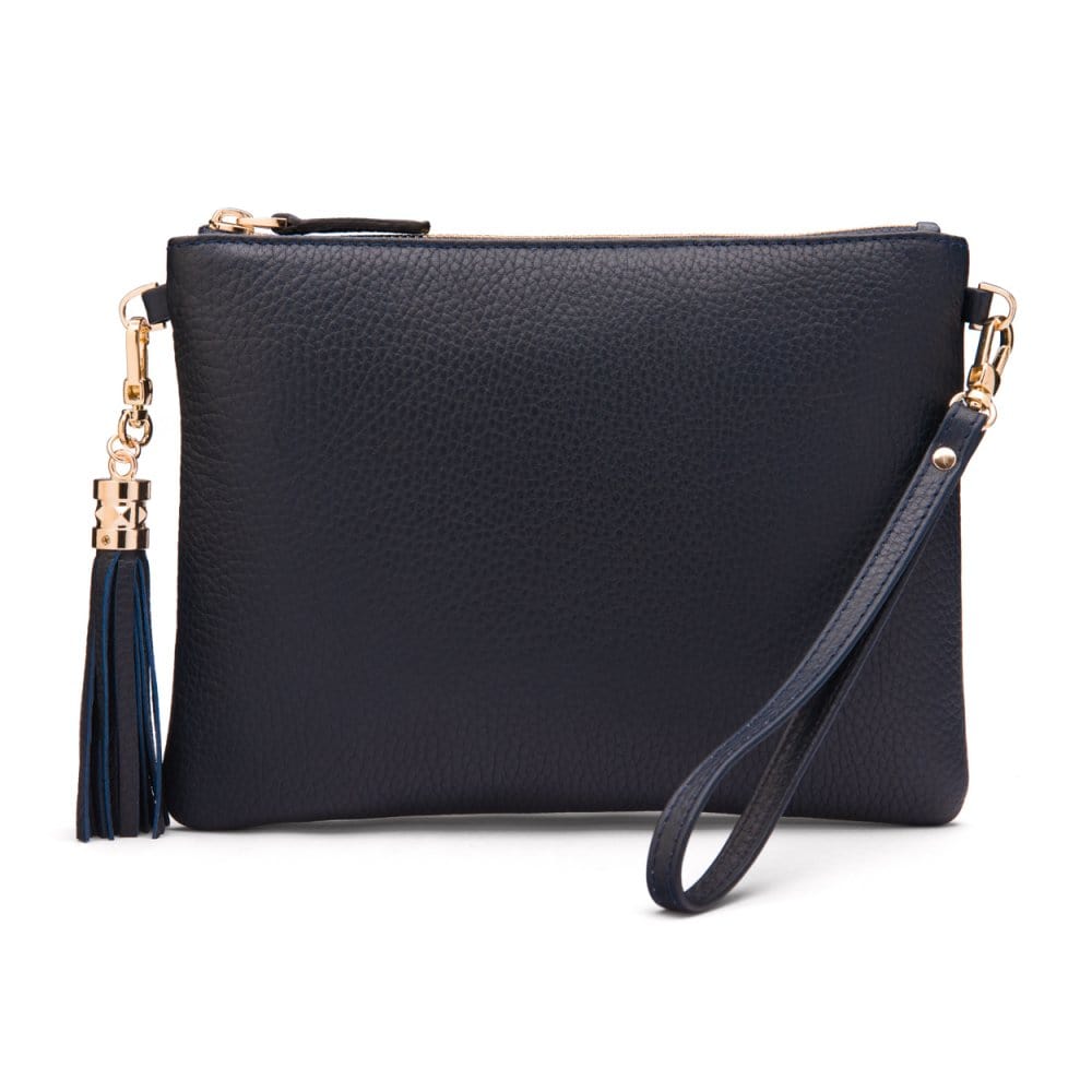 Leather cross body bag with chain strap, navy, without shoulder strap